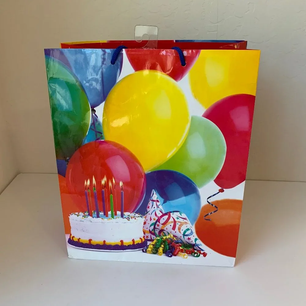 Gift Bags Set of 3 Happy Birthday Balloons Cake 3 PC Assorted Sizes